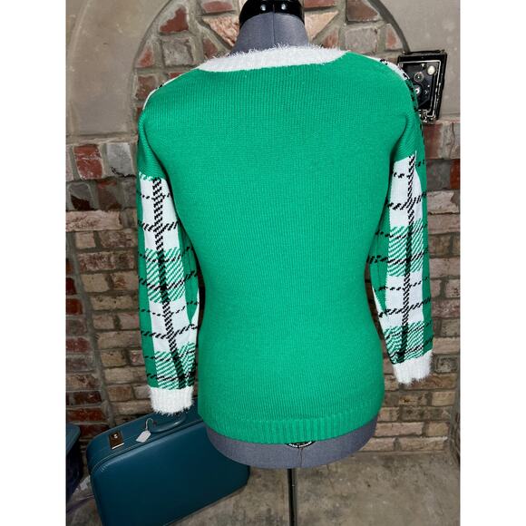 Celebrate together ugly christmas sweater reindeer rudolph plaid red green pink - Picture 7 of 11